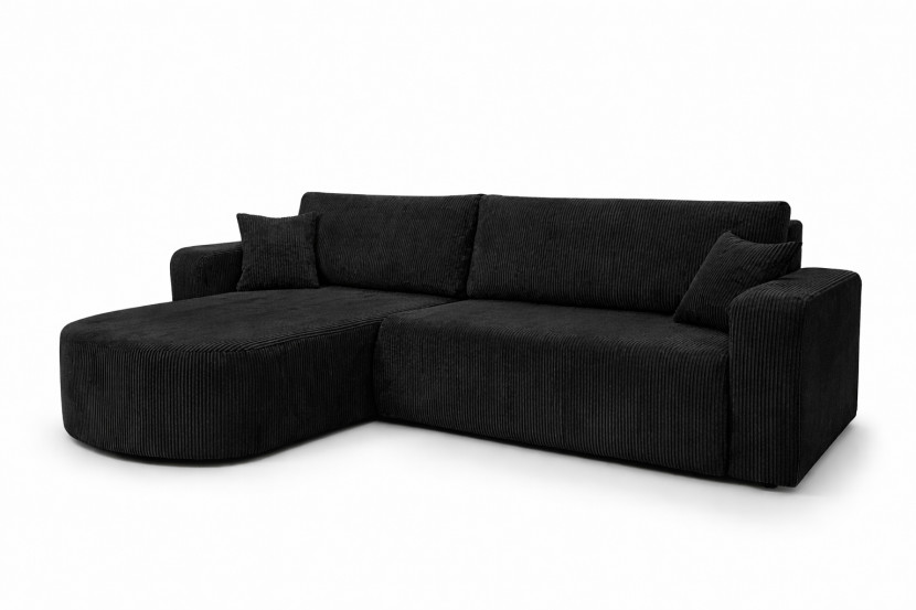 Narożnik z funkcją spania, sztruks Poso, Czarny, Lewy, ROUND ONE XL 1020516
