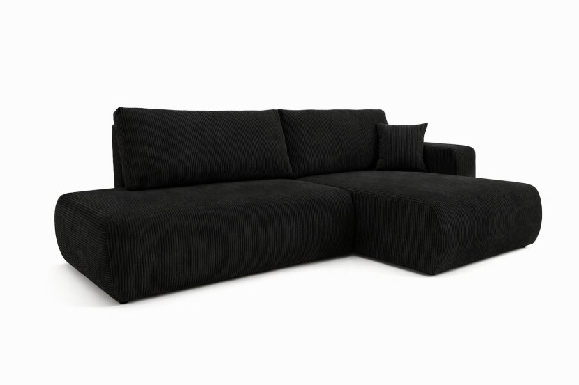 Narożnik z funkcją spania, sztruks Poso, Czarny, Prawy, OPEN XL 1020720