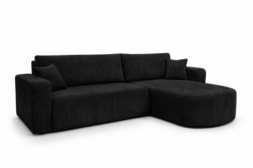 Narożnik z funkcją spania, sztruks Poso, Czarny, Prawy, ROUND ONE XL 1020717