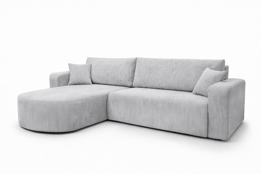 Narożnik z funkcją spania, sztruks Poso, Jasnoszary, Lewy, ROUND ONE XL 1020541