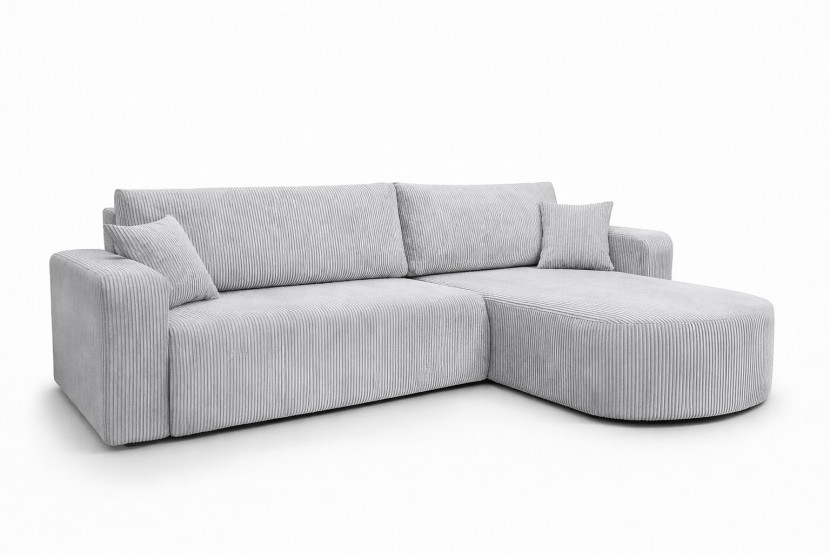 Narożnik z funkcją spania, sztruks Poso, Jasnoszary, Prawy, ROUND ONE XL 1020673