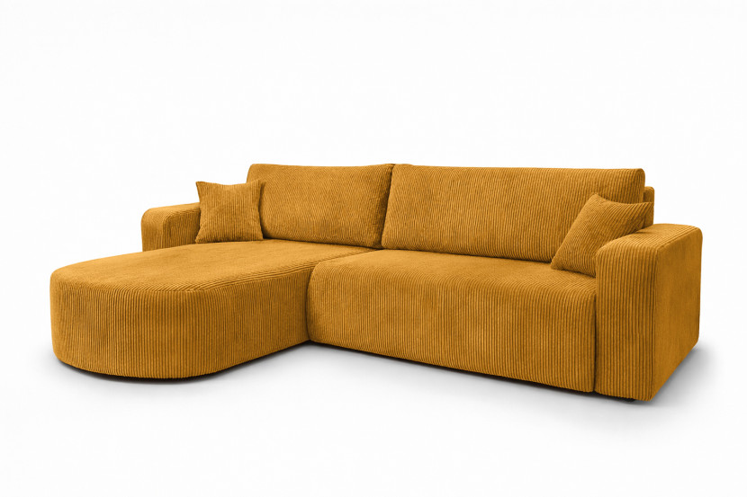 Narożnik z funkcją spania, sztruks Poso, Musztardowy, Lewy, ROUND ONE XL 1020452
