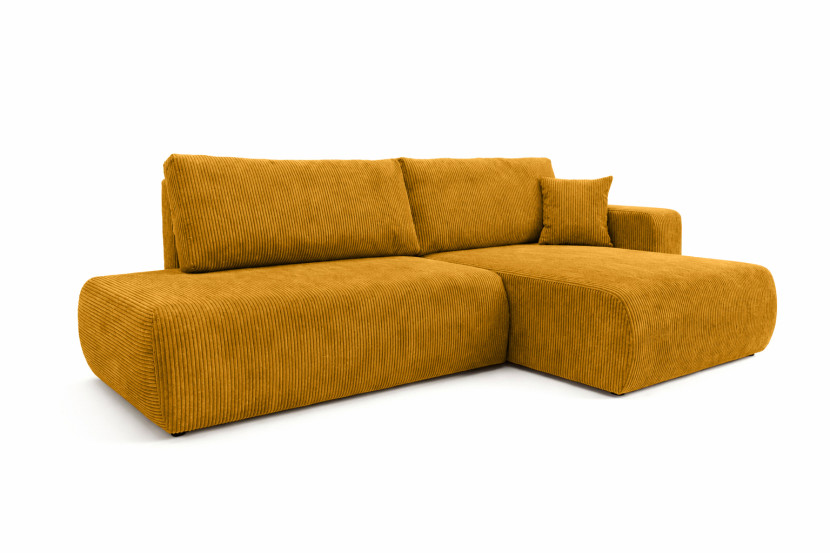 Narożnik z funkcją spania, sztruks Poso, Musztardowy, Prawy, OPEN XL 1020656