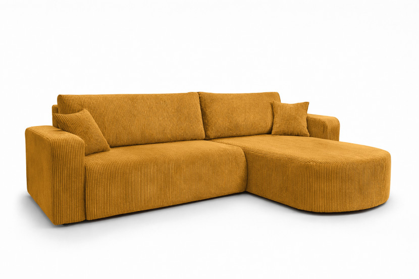 Narożnik z funkcją spania, sztruks Poso, Musztardowy, Prawy, ROUND ONE XL 1020608
