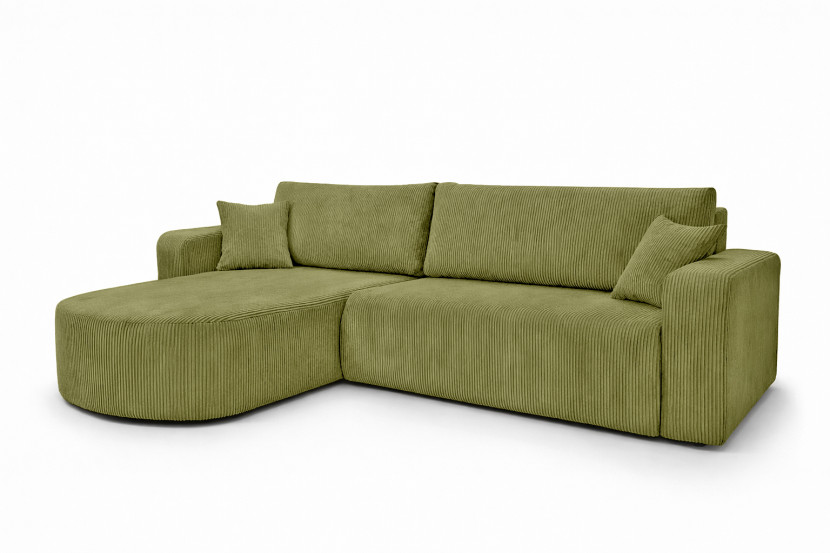 Narożnik z funkcją spania, sztruks Poso, Oliwkowy, Lewy, ROUND ONE XL 1020646