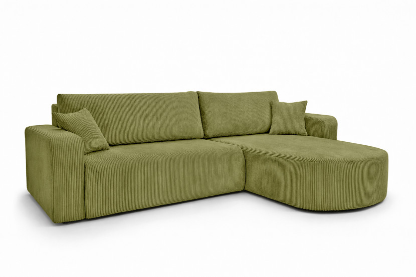 Narożnik z funkcją spania, sztruks Poso, Oliwkowy, Prawy, ROUND ONE XL 1020578