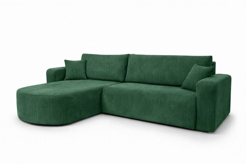 Narożnik z funkcją spania, sztruks Poso, Zielony, Lewy, ROUND ONE XL 1020707