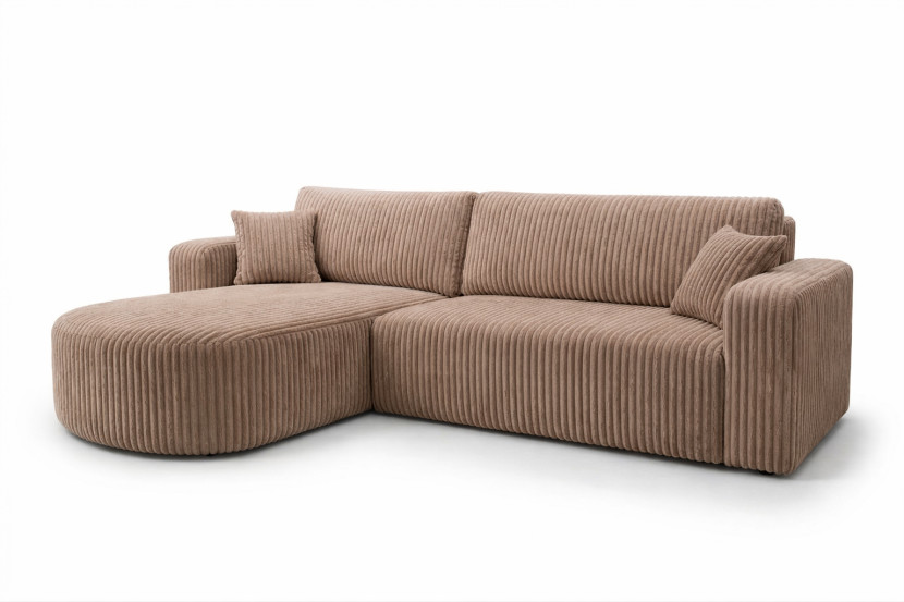 Narożnik z funkcją spania, sztruks Tilia, Brązowy, Lewy, ROUND ONE XL 1020668