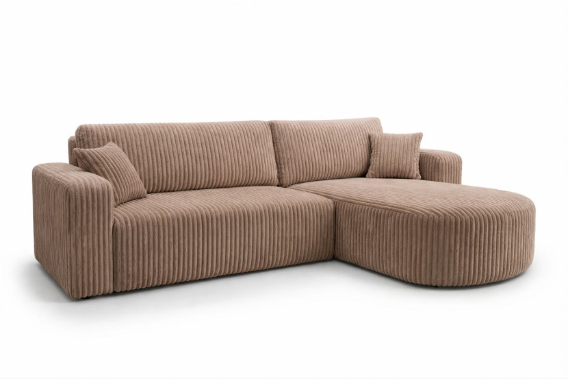 Narożnik z funkcją spania, sztruks Tilia, Brązowy, Prawy, ROUND ONE XL 1020464