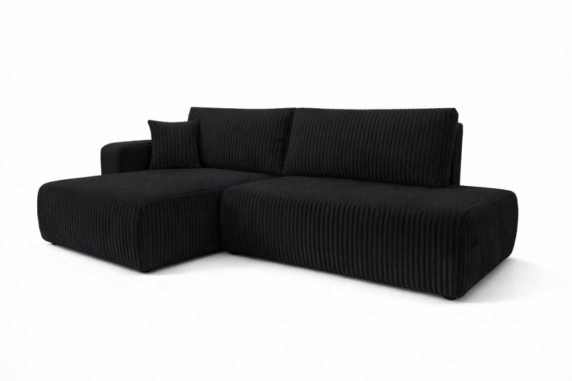 Narożnik z funkcją spania, sztruks Tilia, Czarny, Lewy, OPEN XL 1020526