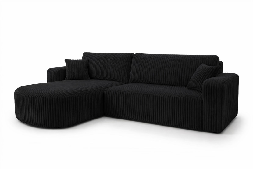 Narożnik z funkcją spania, sztruks Tilia, Czarny, Lewy, ROUND ONE XL 1020719