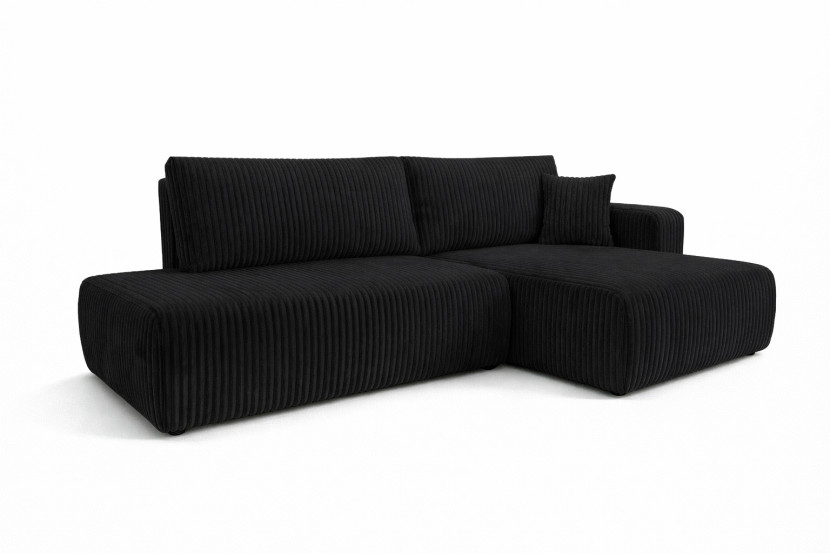 Narożnik z funkcją spania, sztruks Tilia, Czarny, Prawy, OPEN XL 1020599