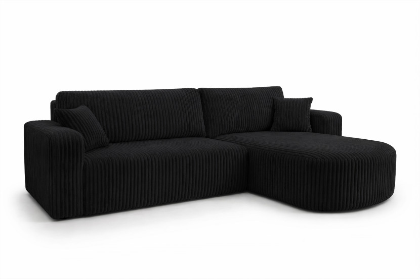 Narożnik z funkcją spania, sztruks Tilia, Czarny, Prawy, ROUND ONE XL 1020558