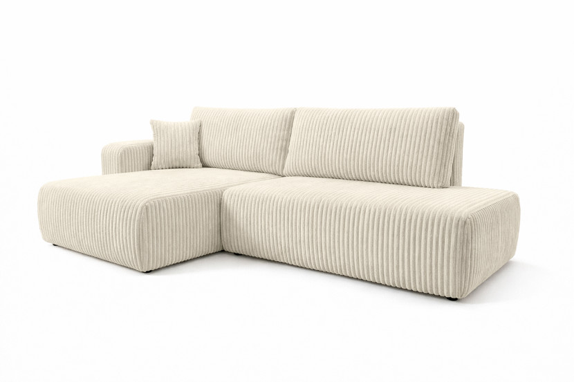 Narożnik z funkcją spania, sztruks Tilia, Ecru, Lewy, OPEN XL 1020685