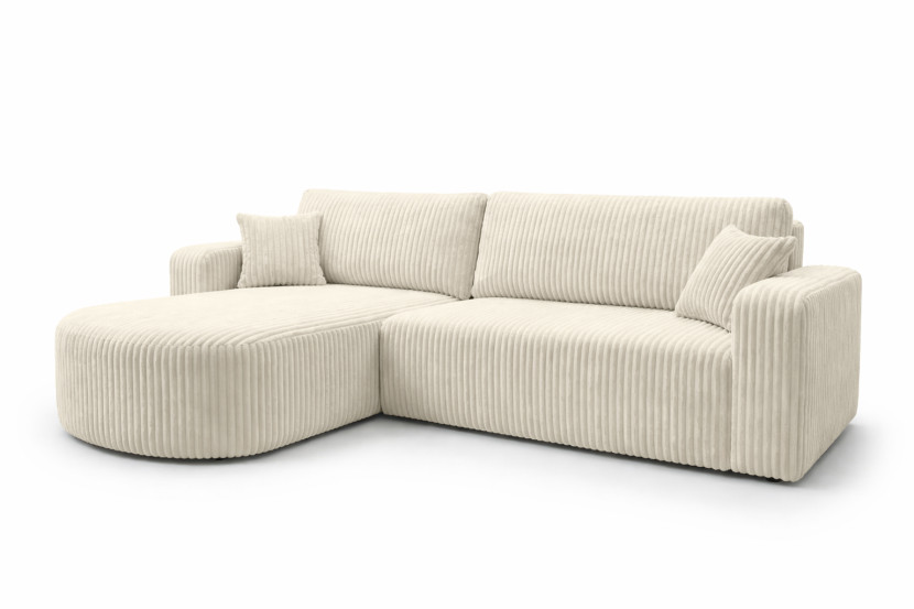 Narożnik z funkcją spania, sztruks Tilia, Ecru, Lewy, ROUND ONE XL 1020499