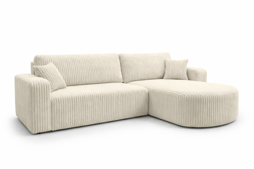 Narożnik z funkcją spania, sztruks Tilia, Ecru, Prawy, ROUND ONE XL 1020546
