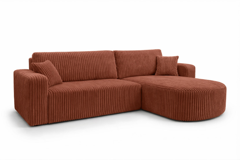 Narożnik z funkcją spania, sztruks Tilia, Miedziany, Prawy, ROUND ONE XL 1020671