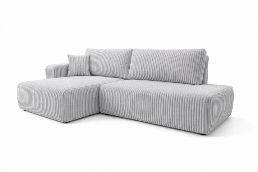 Narożnik z funkcją spania, sztruks Tilia, Szary, Lewy, OPEN XL 1020469