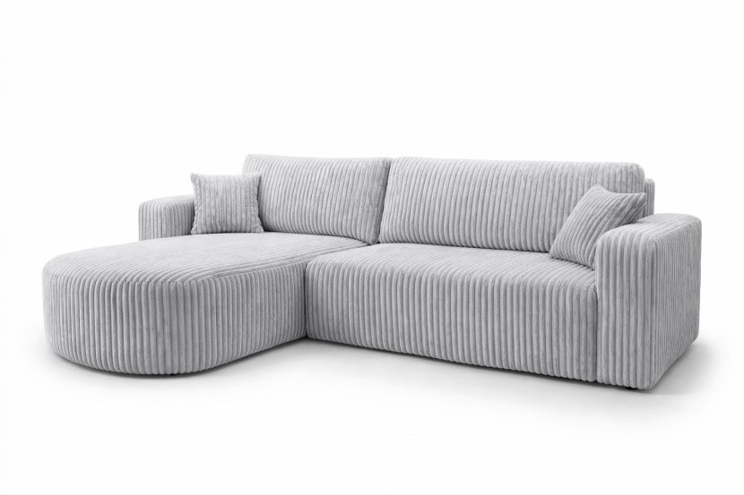 Narożnik z funkcją spania, sztruks Tilia, Szary, Lewy, ROUND ONE XL 1020533