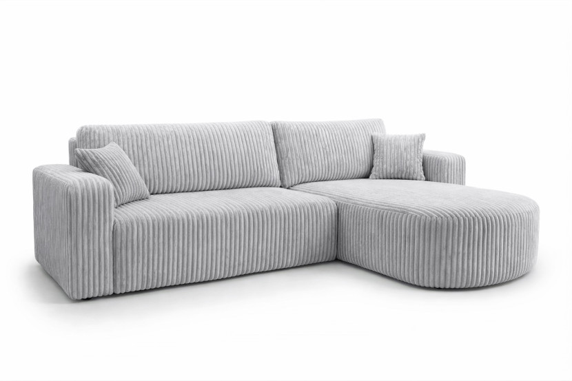 Narożnik z funkcją spania, sztruks Tilia, Szary, Prawy, ROUND ONE XL 1020486