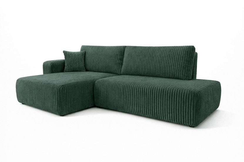 Narożnik z funkcją spania, sztruks Tilia, Zielony, Lewy, OPEN XL 1020550