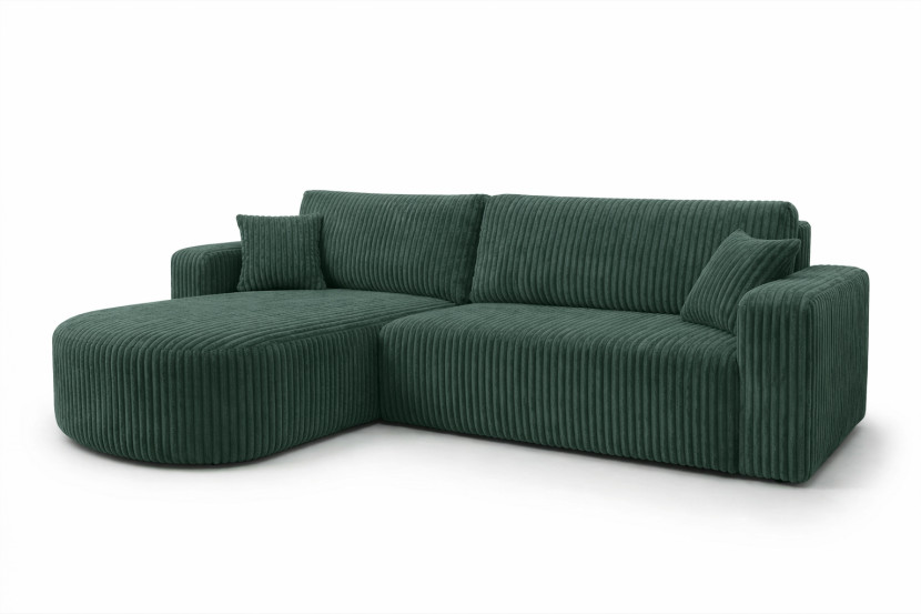 Narożnik z funkcją spania, sztruks Tilia, Zielony, Lewy, ROUND ONE XL 1020625