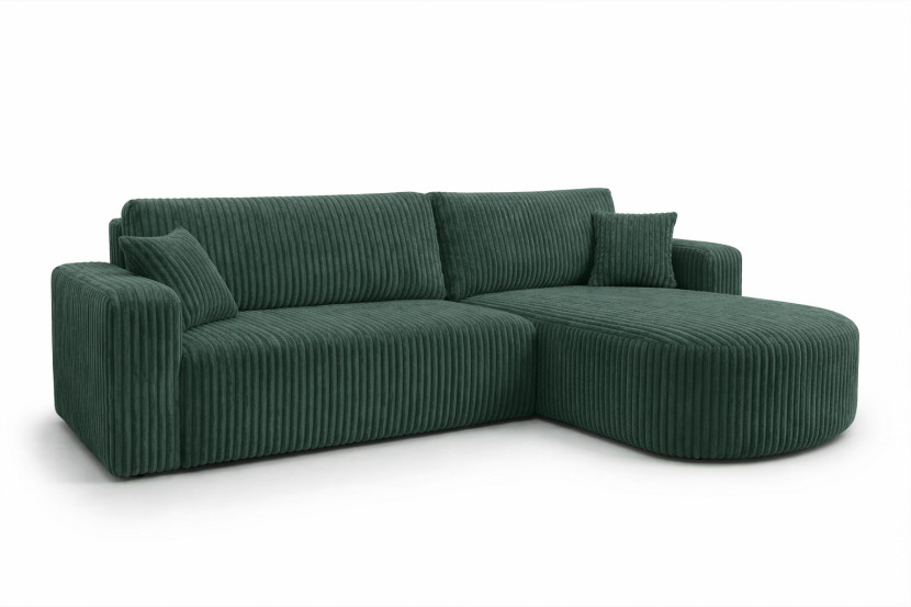 Narożnik z funkcją spania, sztruks Tilia, Zielony, Prawy, ROUND ONE XL 1020548