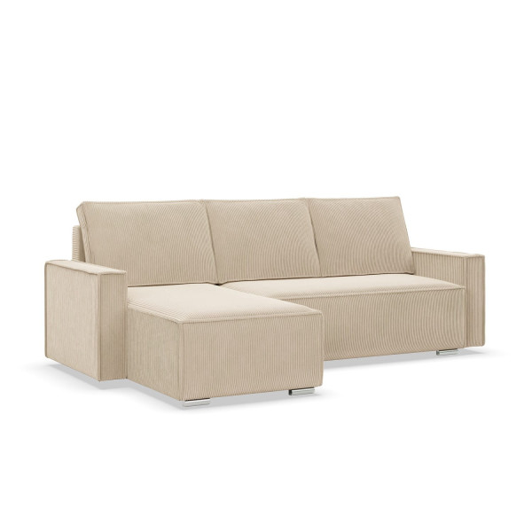 Narożnik z funkcją spania, sztruks, Union, 231x142x92 cm, beżowy 667543