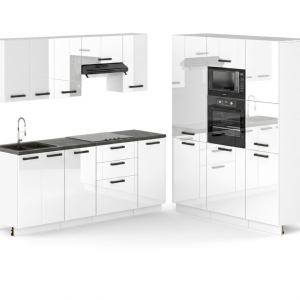 Narożny Zestaw Mebli Kuchennych 360cm Biały Połysk Modułowe Szafki 1078134