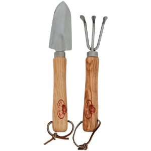 Narzędzia ogrodnicze stalowe brązowe 19 cm łopatka i widełki komplet 949341 Narzędzia ogrodnicze stalowe brązowe 19 cm łopatka i widełki komplet 949341
