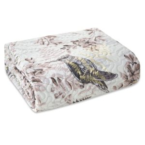 Narzuta 200×220 Poly beżowa pudrowa liście ptaki welurowa 82955 Narzuta 200×220 Poly beżowa pudrowa liście ptaki welurowa 82955