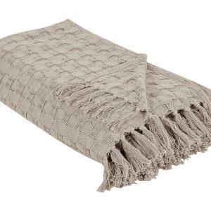 Narzuta na łóżko 200×220 cm szarobeżowa z frędzlami 304945 Narzuta na łóżko 200×220 cm szarobeżowa z frędzlami 304945