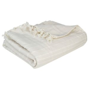 Narzuta na łóżko bawełniana kremowa 230×250 cm koc frędzle 943840 Narzuta na łóżko bawełniana kremowa 230×250 cm koc frędzle 943840