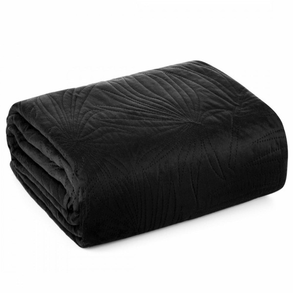 Narzuta Welwetowa Luiz 170x210 Czarna Liście 687280