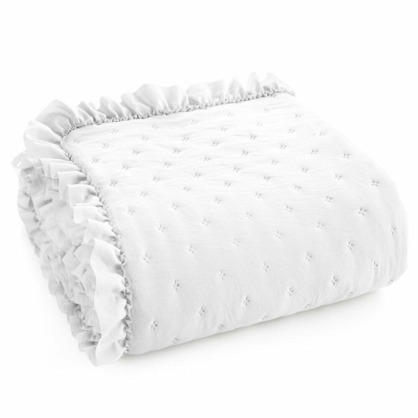 Narzuta z Falbaną 200x220 Biała, Elegancka, Wzór Pikowany 722380