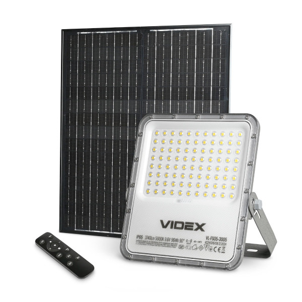 Naświetlacz solarny z pilotem 3740lm=LED 40W 5000K IP65 SOLAR Videx 918047