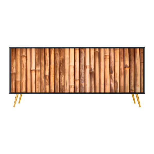 NATURAL WOOD Komoda 3 drzwi Czarna-Metalowa szpilka złota 441597