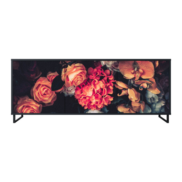 NEVERENDING BLOOM Komoda 3 drzwi Czarna-Metalowa ramka czarna 442192