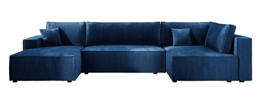 Niebieska sofa narożna U-kształtna COBRA XL na sprężynach pikowana prawa 568978