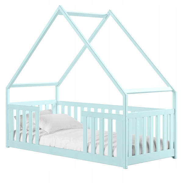 Niebieskie łóżkopojedyncze w ksztłacie domku BEE 80x190 ze stelażem flex 848970