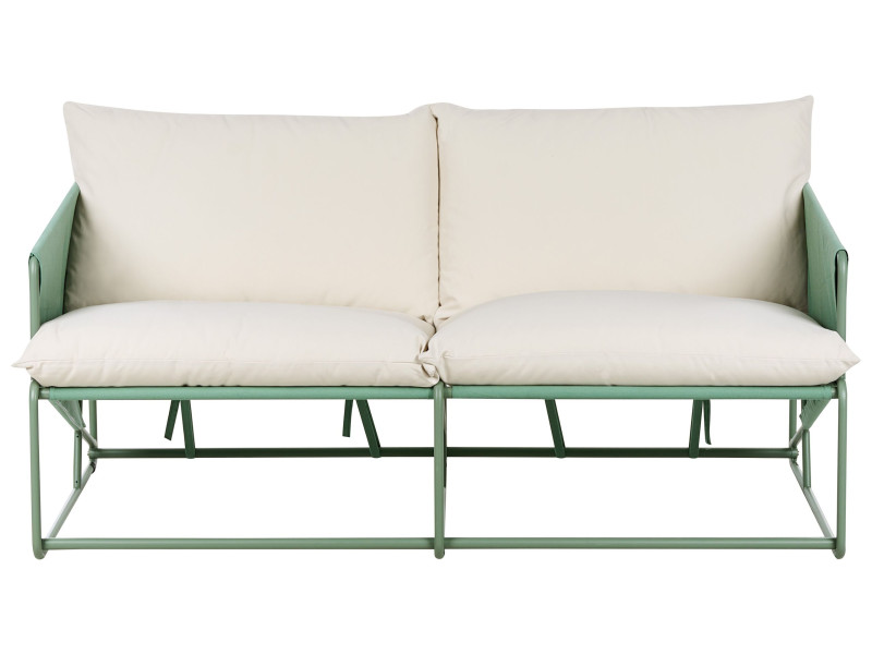 Niska sofa metalowa z poduchami zielona 793385