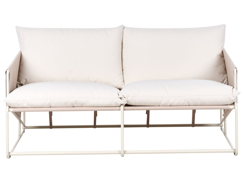Niska sofa oversize metalowa z poduchami beżowoszara 793382