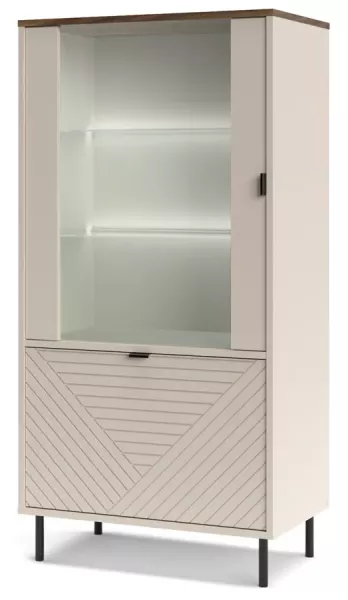 Niska witryna na nóżkach z LED kaszmir + dąb castello - Veeno 692162