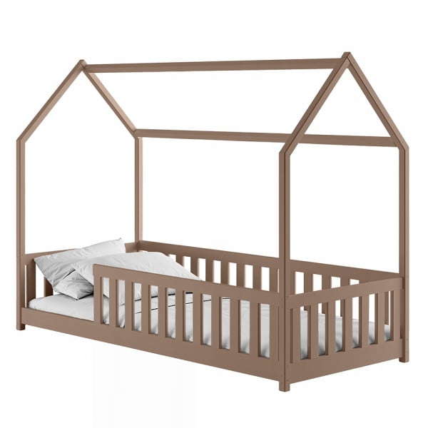 Niskie łóżko domek z barierkami ochronnymi NOAH 90x200 mleczna czekolada 941679