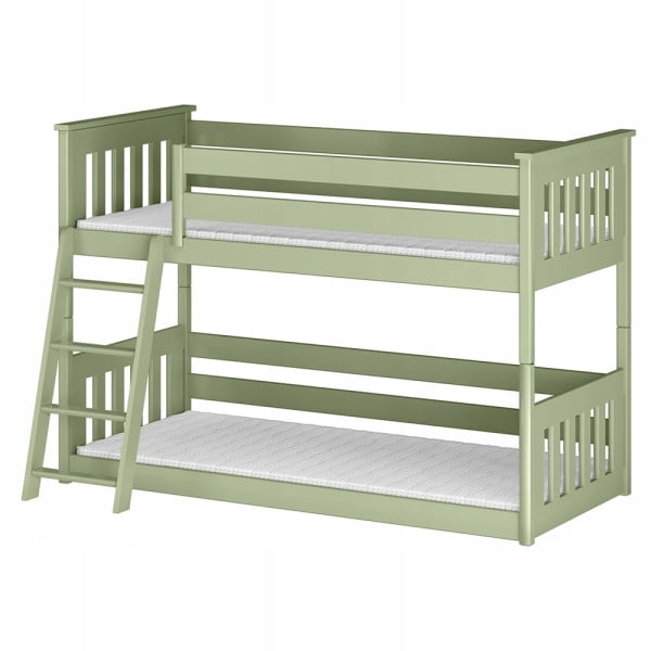 Niskie łóżko dwupoziomowe ze stelażem flex i barierkami KEVIN 80x200 oliwka 872068