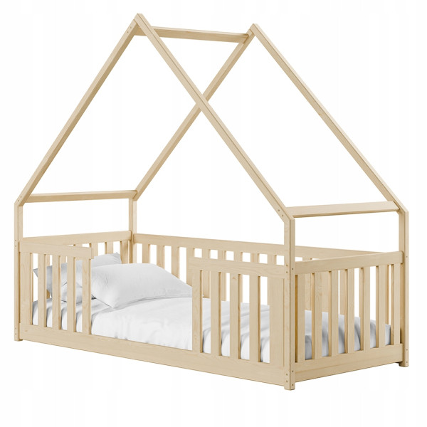 Niskie łóżko dziecięce montessori w kształcie domku BEE 90x180 sosna 848981