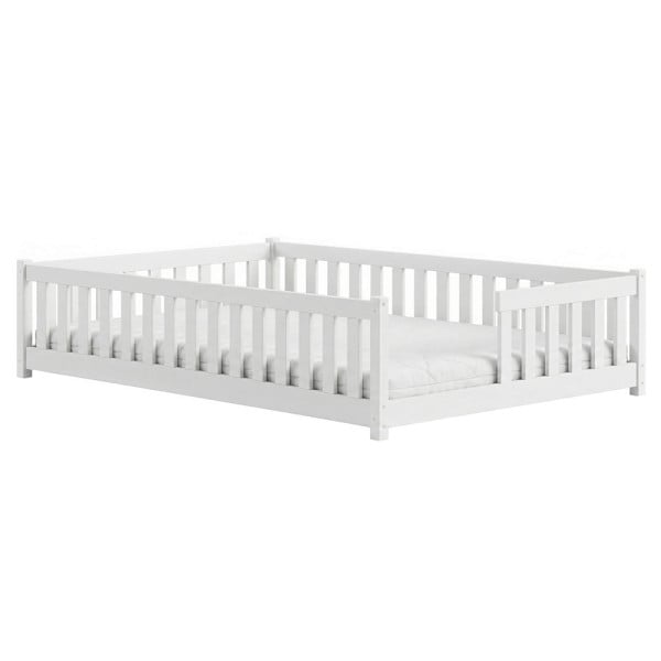 Niskie łóżko z bocznym wejściem z barierkami LEVI 140x200 białe drewno 937766