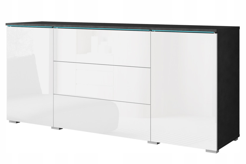 Nowoczesna komoda 150 cm do salonu 3 szuflady 2 szafki matera/biały połysk 346110