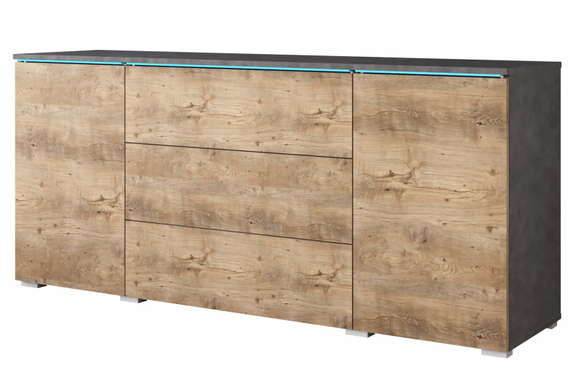 Nowoczesna komoda 150 cm do salonu 3 szuflady 2 szafki matera/kasztan mat 804646
