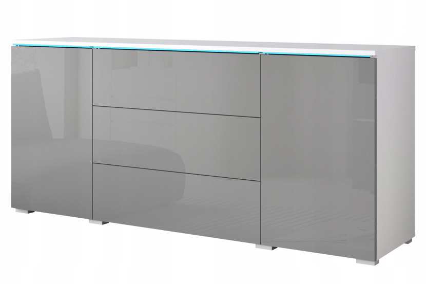 Nowoczesna komoda 150 cm do salonu 3 szuflady i 2 szafki biały/szary połysk 804649